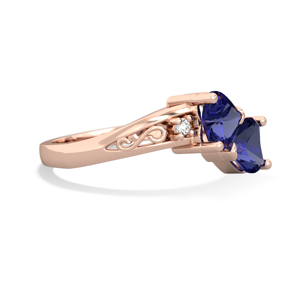 Lab Sapphire Snuggling Hearts 14K Rose Gold ring R2178