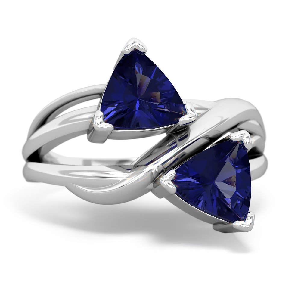 Lab Sapphire Split Band Swirl 14K White Gold ring R2341