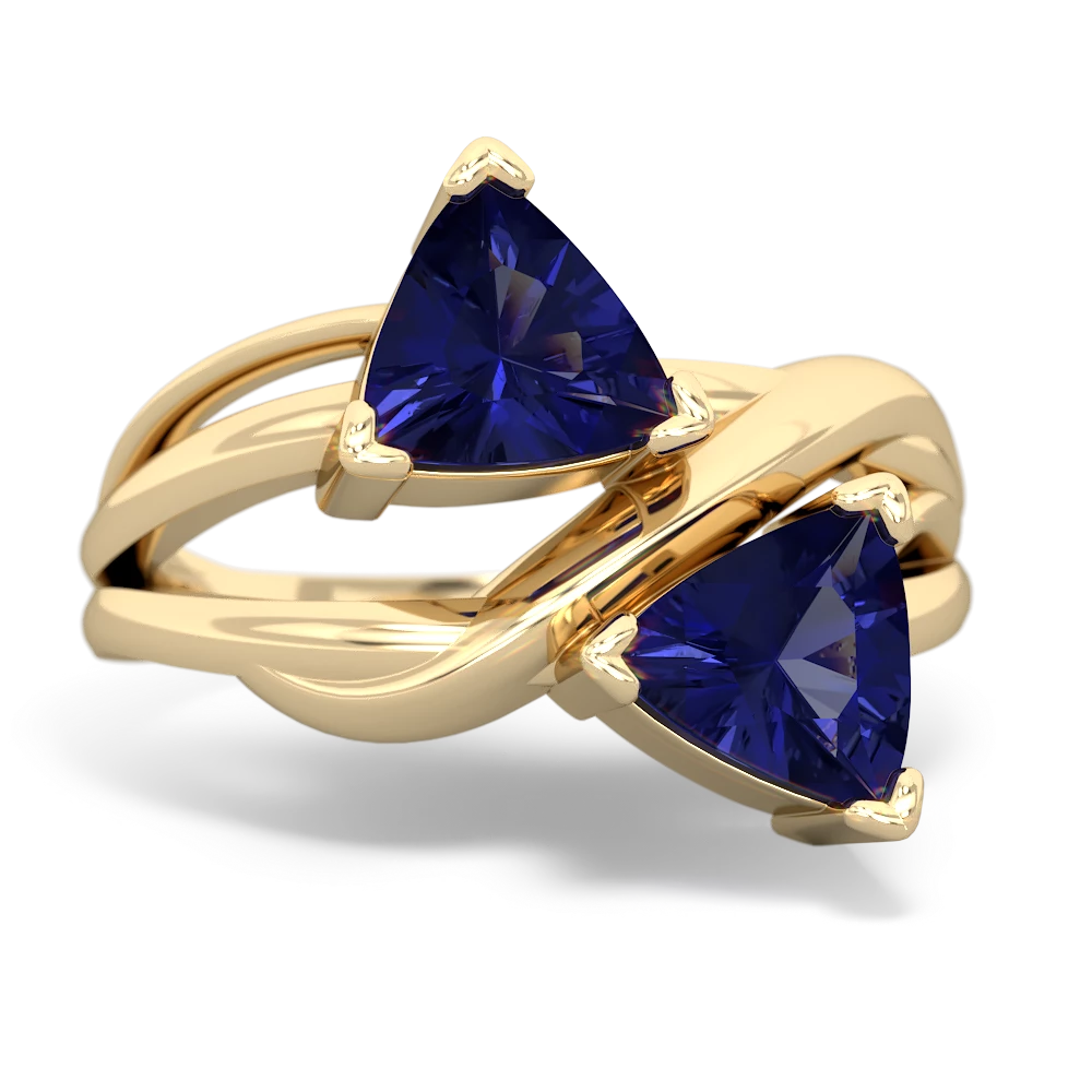 Lab Sapphire Split Band Swirl 14K Yellow Gold ring R2341