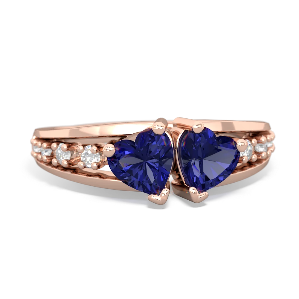 Lab Sapphire Heart To Heart 14K Rose Gold ring R3342