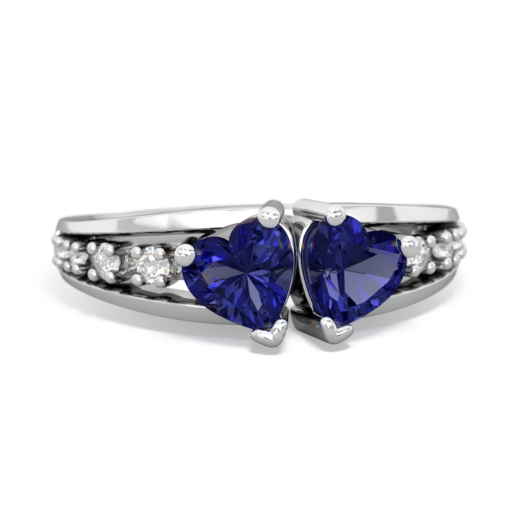 Lab Sapphire Heart To Heart 14K White Gold ring R3342