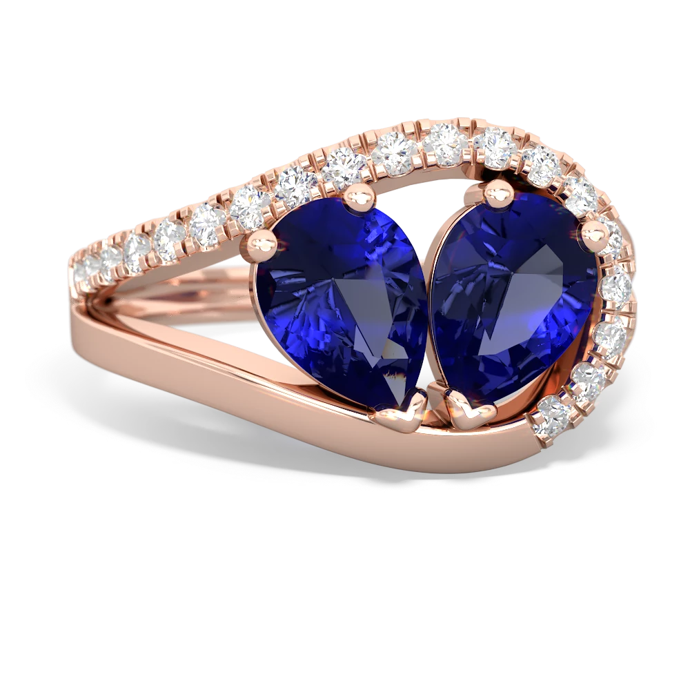 Lab Sapphire Nestled Heart Keepsake 14K Rose Gold ring R5650