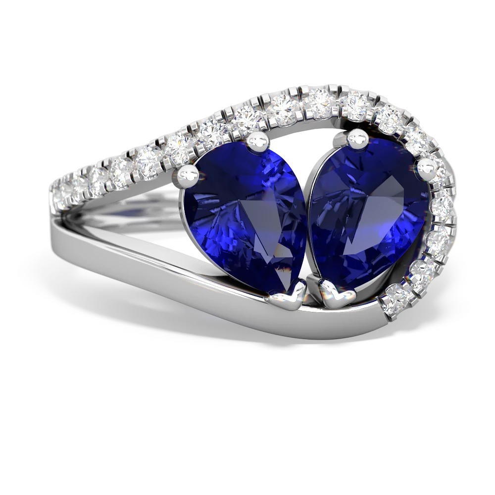 Lab Sapphire Nestled Heart Keepsake 14K White Gold ring R5650