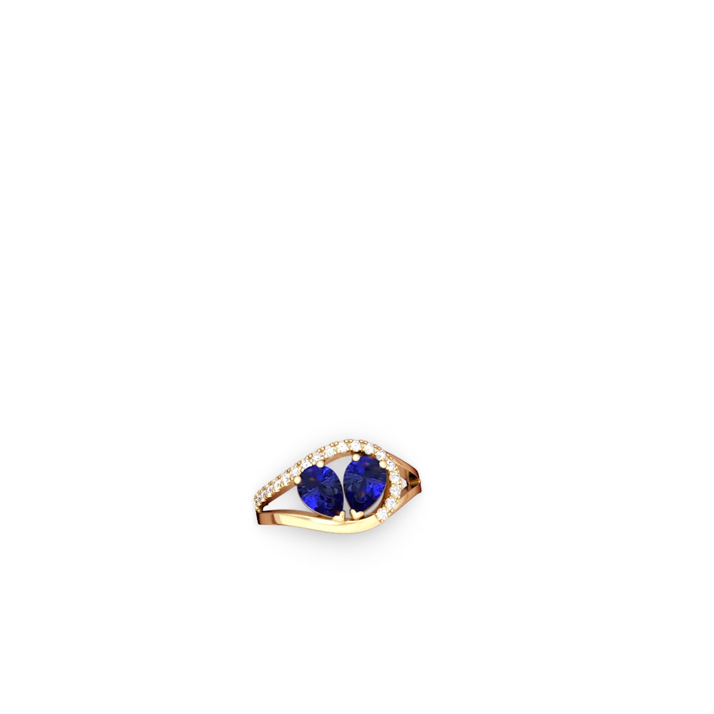 Lab Sapphire Nestled Heart Keepsake 14K Yellow Gold ring R5650