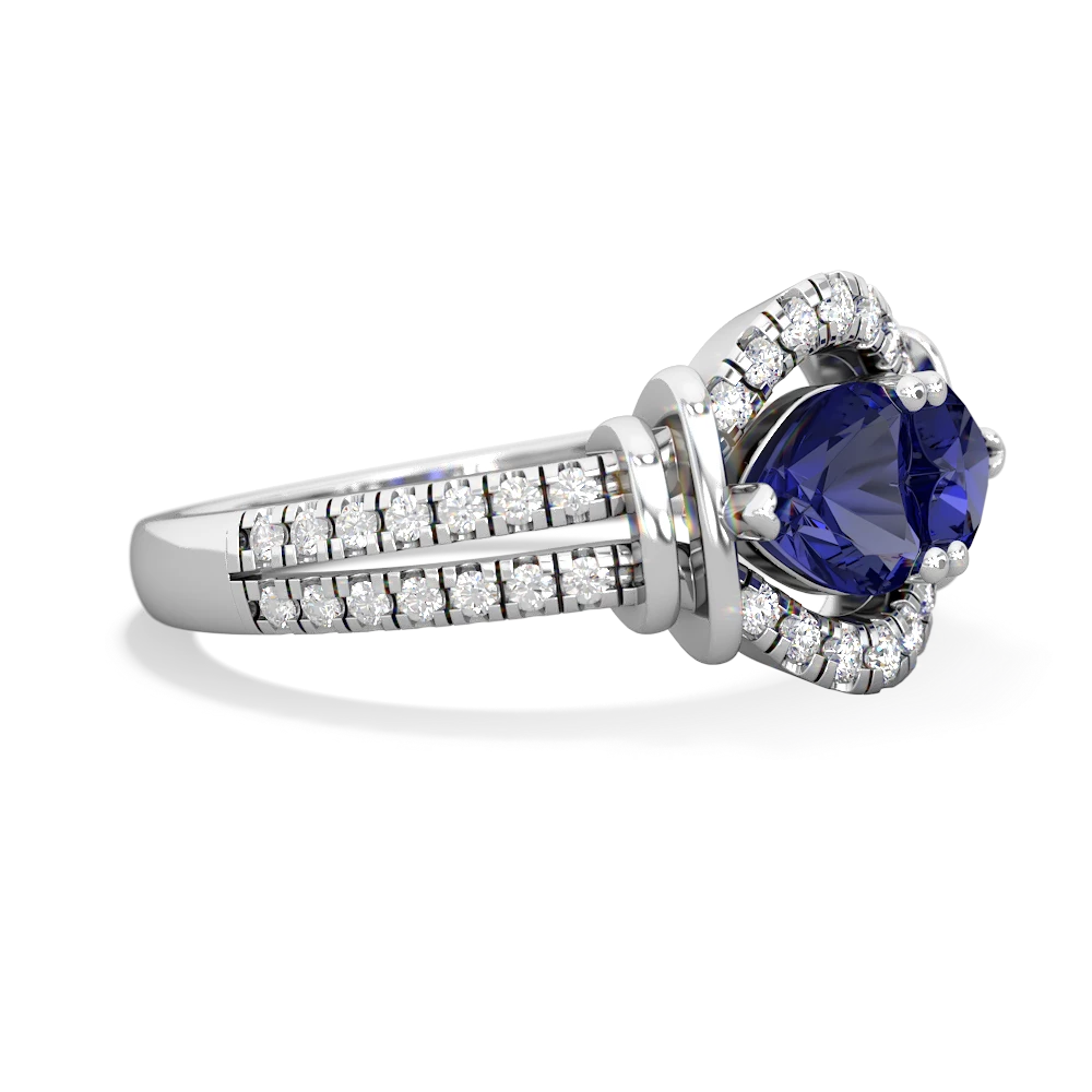 Lab Sapphire Art-Deco Keepsake 14K White Gold ring R5630