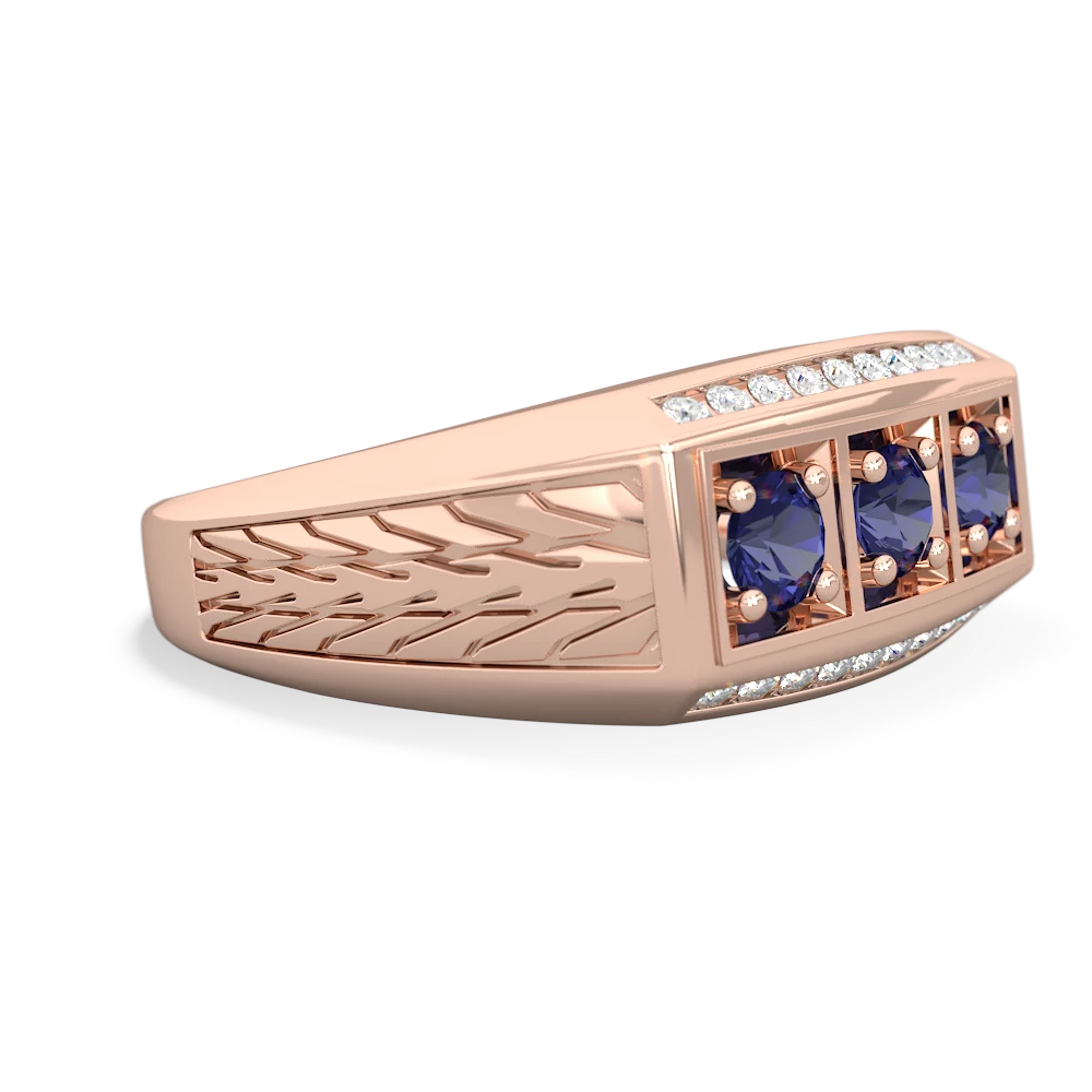 White Topaz Three Stone Tire Tread Men's 14K Rose Gold ring R0520