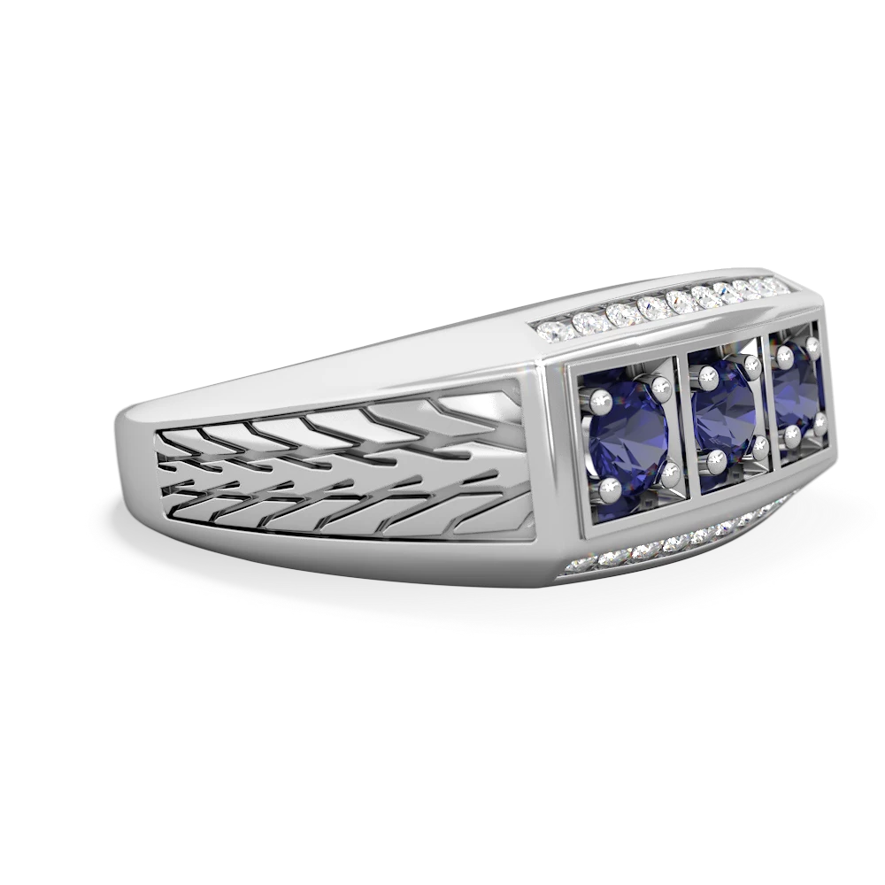 Sapphire Three Stone Tire Tread Men's 14K White Gold ring R0520