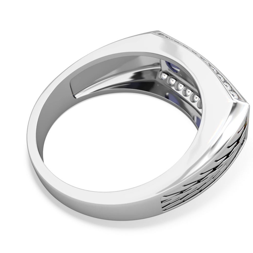Sapphire Three Stone Tire Tread Men's 14K White Gold ring R0520