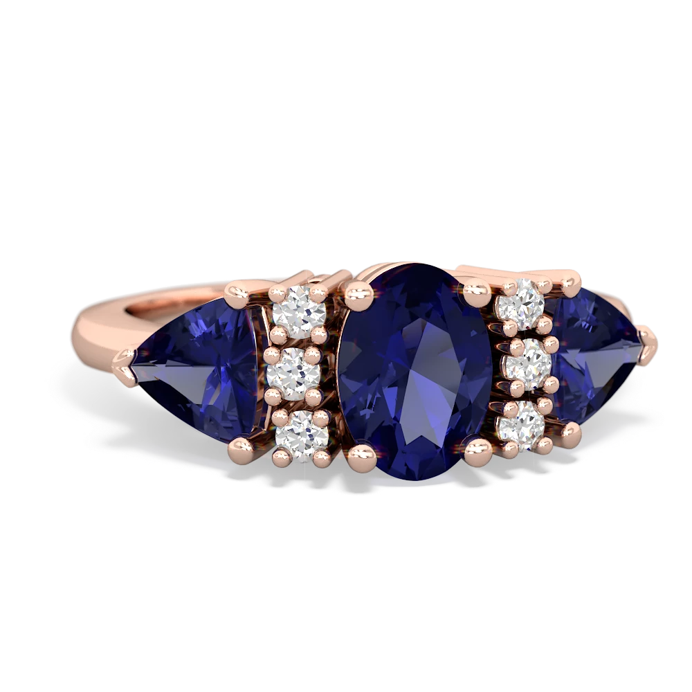 Lab Sapphire Antique Style Three Stone 14K Rose Gold ring R2186