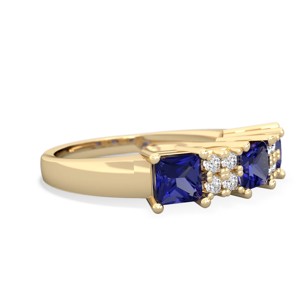 Sapphire Three Stone Diamond Cluster 14K Yellow Gold ring R2592