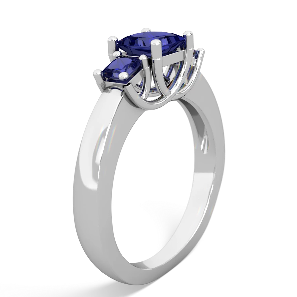 Lab Sapphire Three Stone Trellis 14K White Gold ring R4015