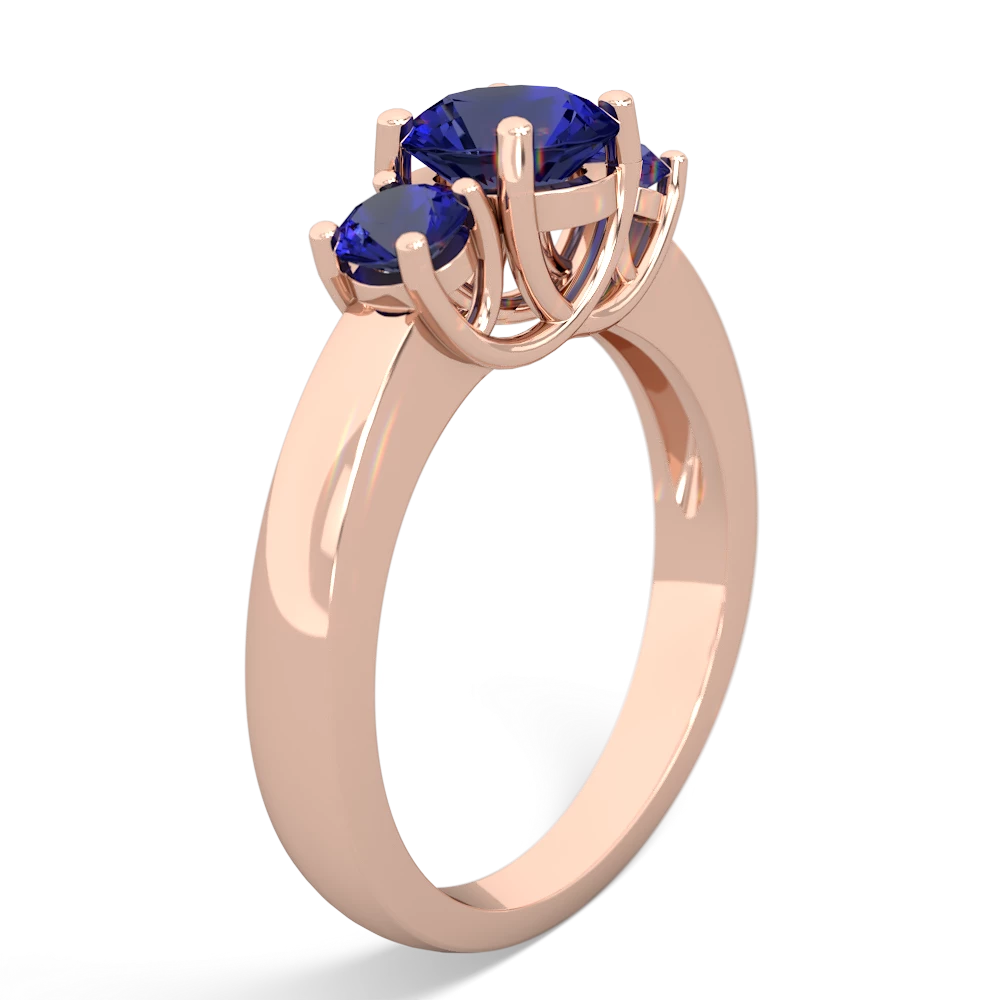 Lab Pink Sapphire Three Stone Round Trellis 14K Rose Gold ring R4018
