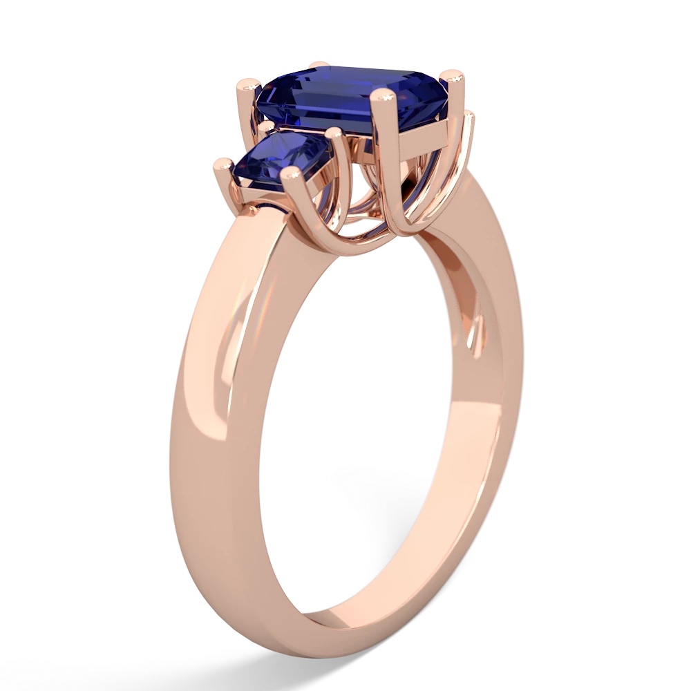 Ruby Three Stone Emerald-Cut Trellis 14K Rose Gold ring R4021