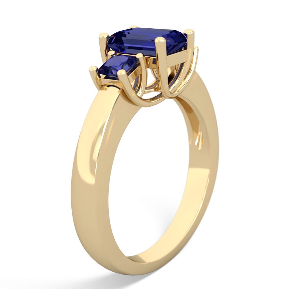 Tanzanite Three Stone Emerald-Cut Trellis 14K Yellow Gold ring R4021