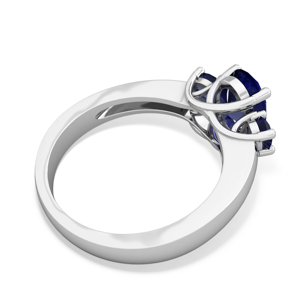 Lab Sapphire Three Stone Oval Trellis 14K White Gold ring R4024