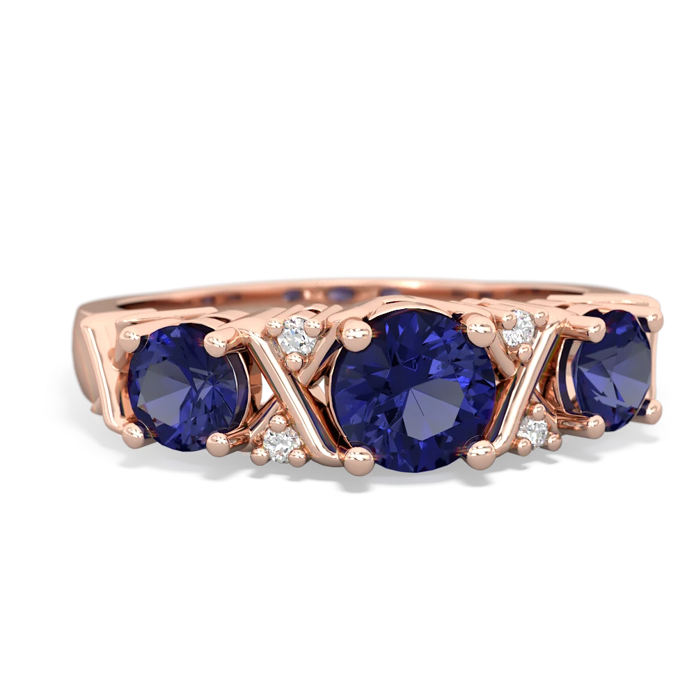 Lab Sapphire Hugs And Kisses 14K Rose Gold ring R5016