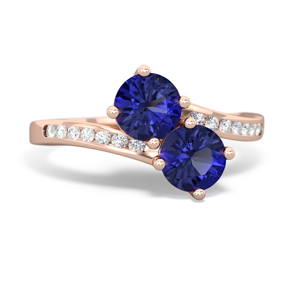 Lab Sapphire Channel Set Two Stone 14K Rose Gold ring R5303