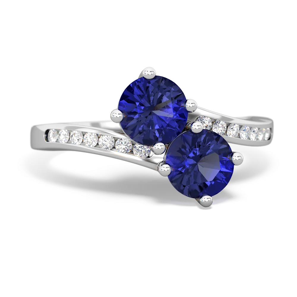 Lab Sapphire Channel Set Two Stone 14K White Gold ring R5303