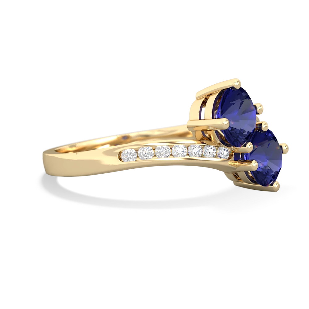 Lab Sapphire Channel Set Two Stone 14K Yellow Gold ring R5303