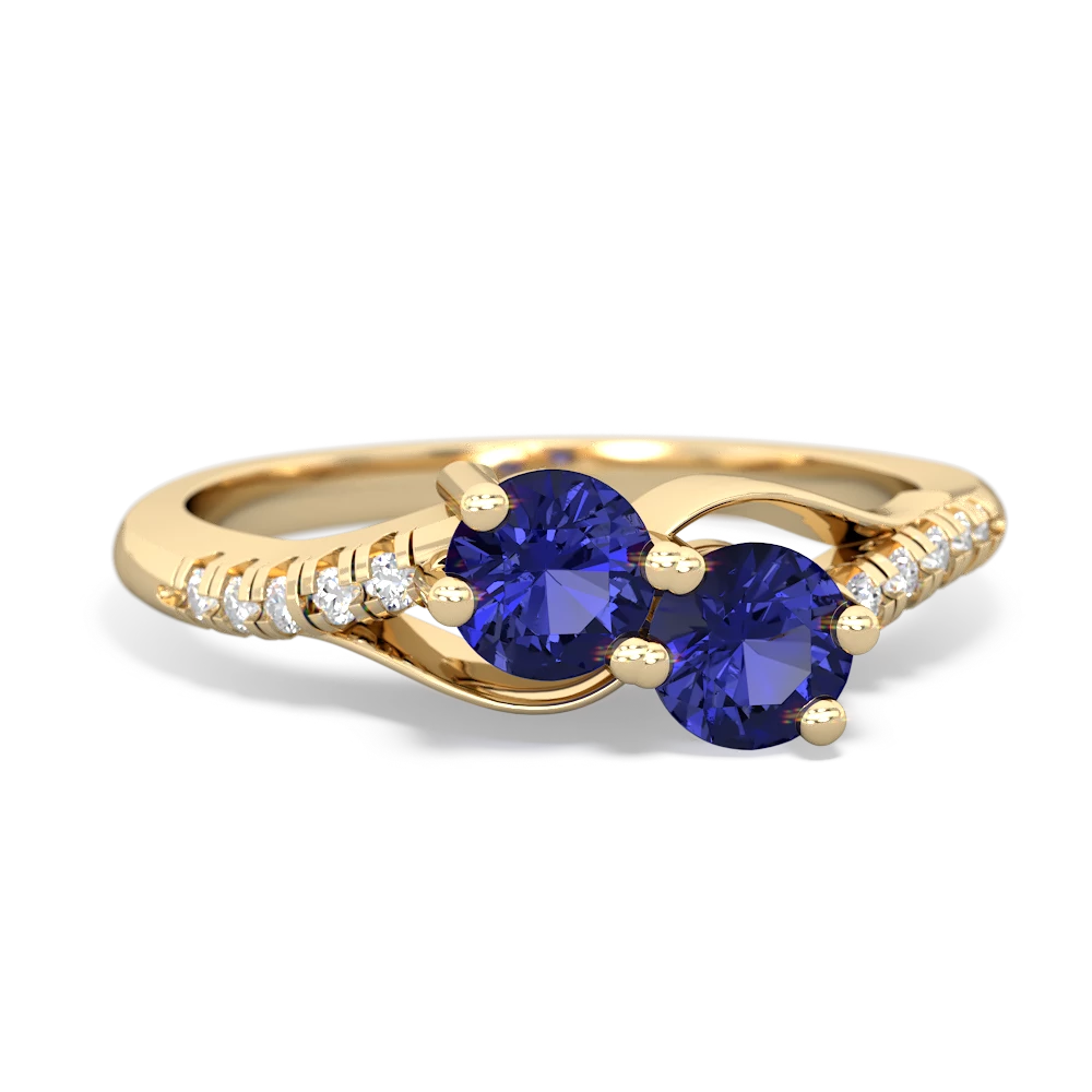 Lab Sapphire Infinity Pave Two Stone 14K Yellow Gold ring R5285