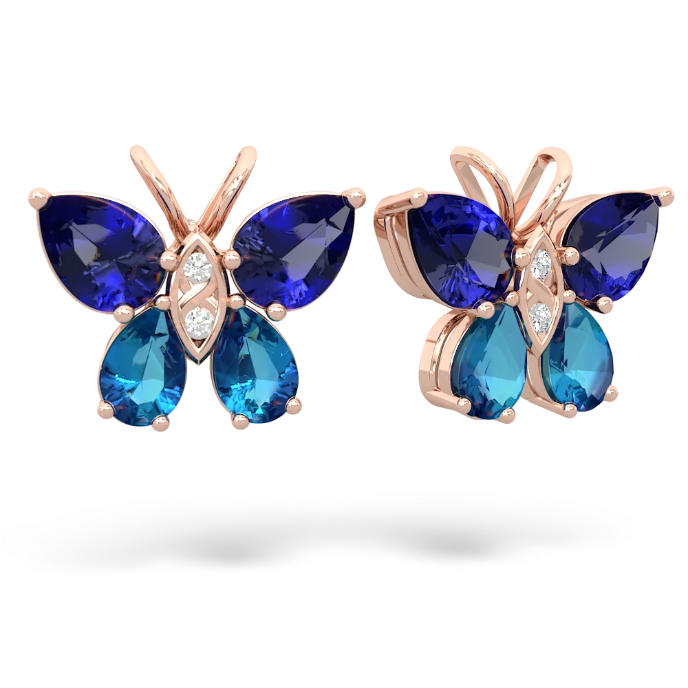 Lab Sapphire Butterfly 14K Rose Gold earrings E2215