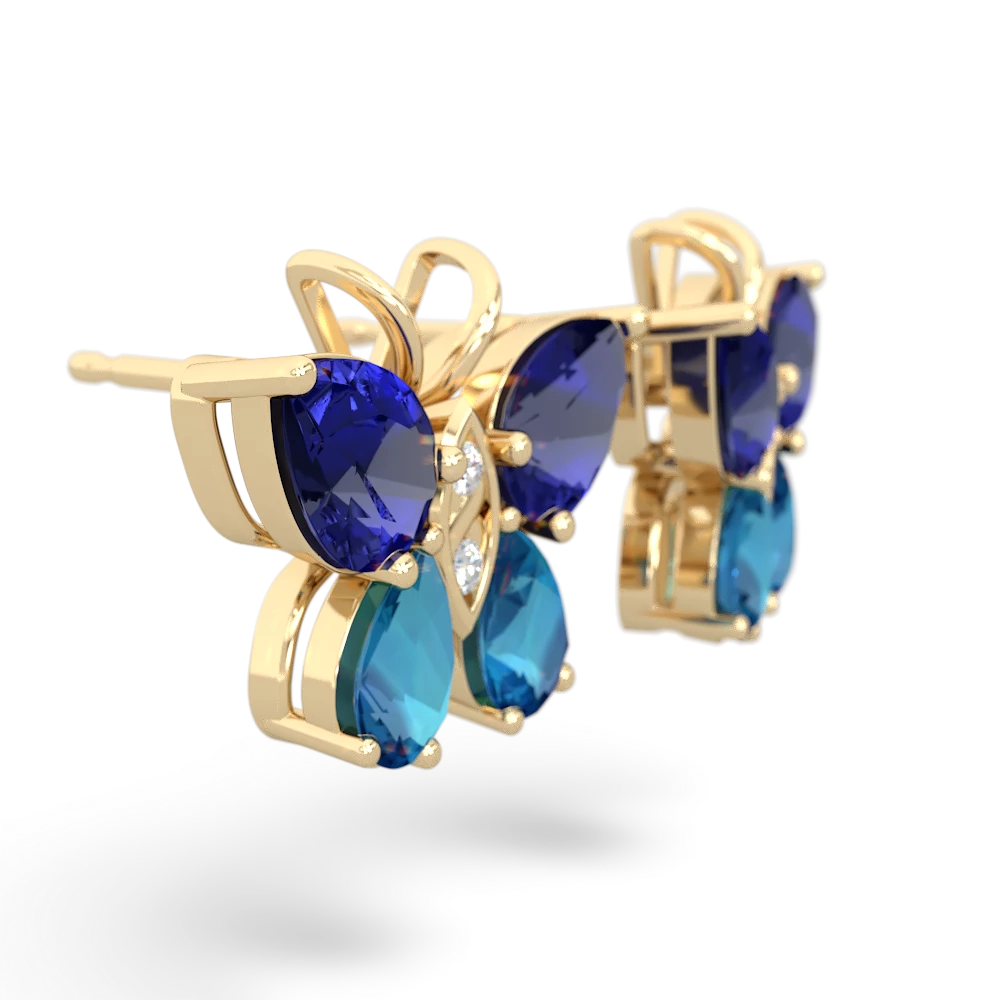 Lab Sapphire Butterfly 14K Yellow Gold earrings E2215