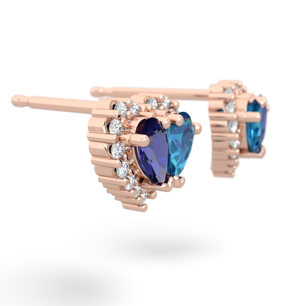 Lab Sapphire Halo 14K Rose Gold earrings E7008