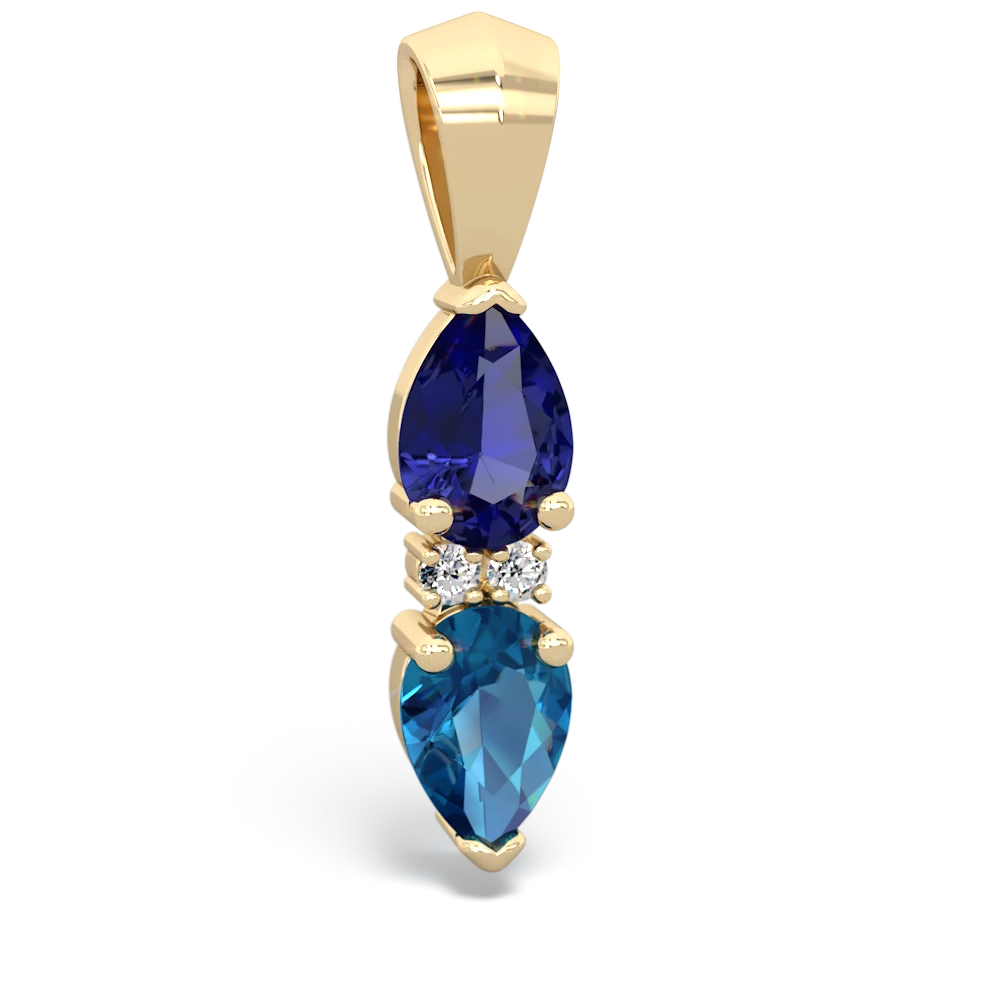 Lab Sapphire Bowtie Drop 14K Yellow Gold pendant P0865