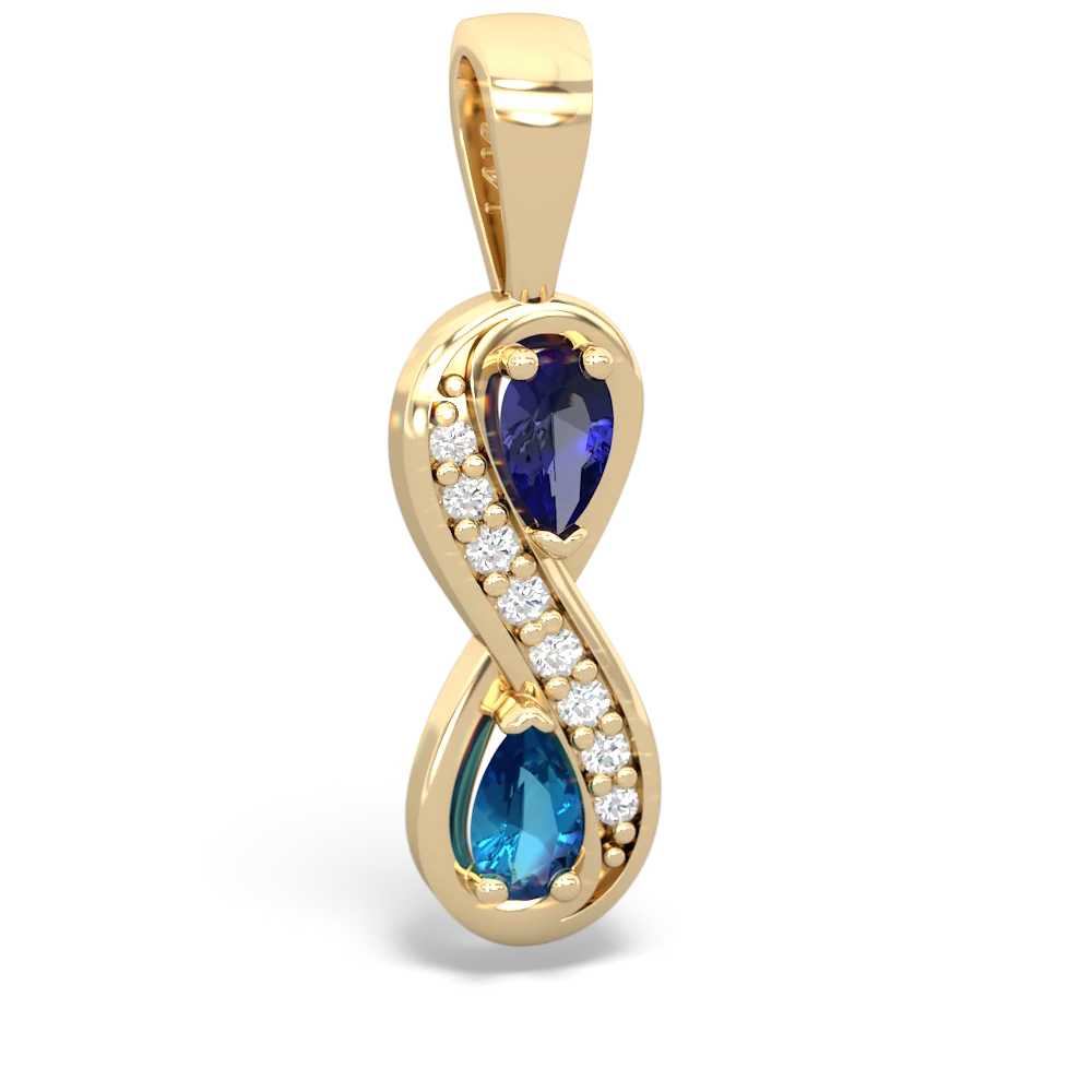 Lab Sapphire Diamond Infinity 14K Yellow Gold pendant P5390