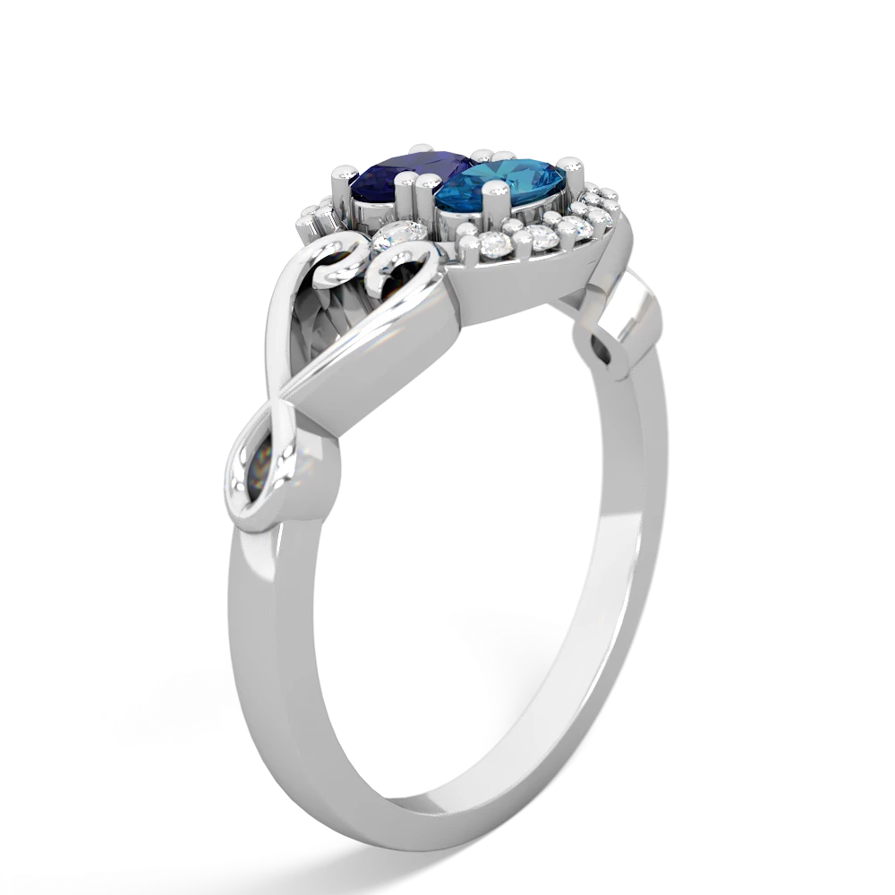 Lab Sapphire Love Nest 14K White Gold ring R5860