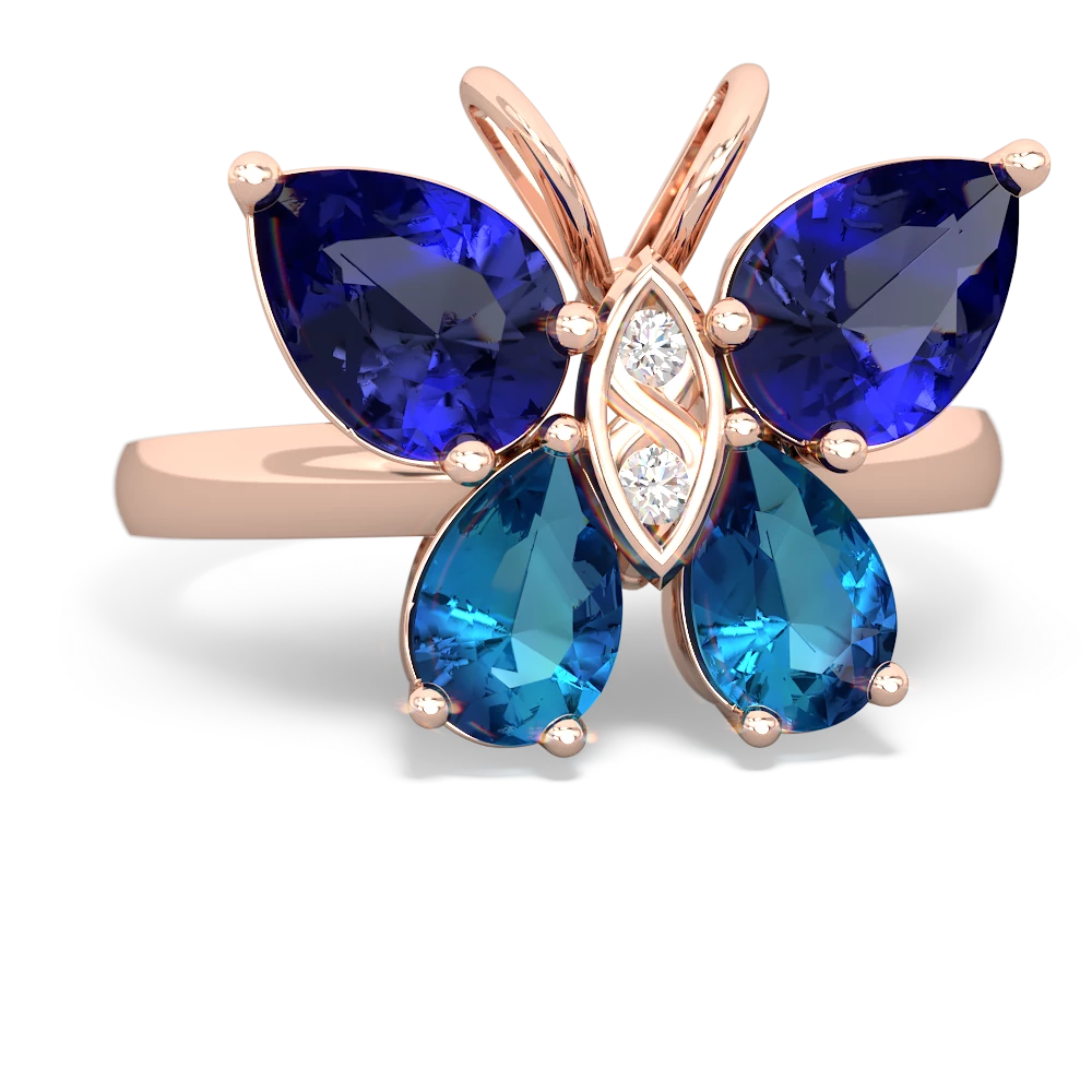 Lab Sapphire Butterfly 14K Rose Gold ring R2215