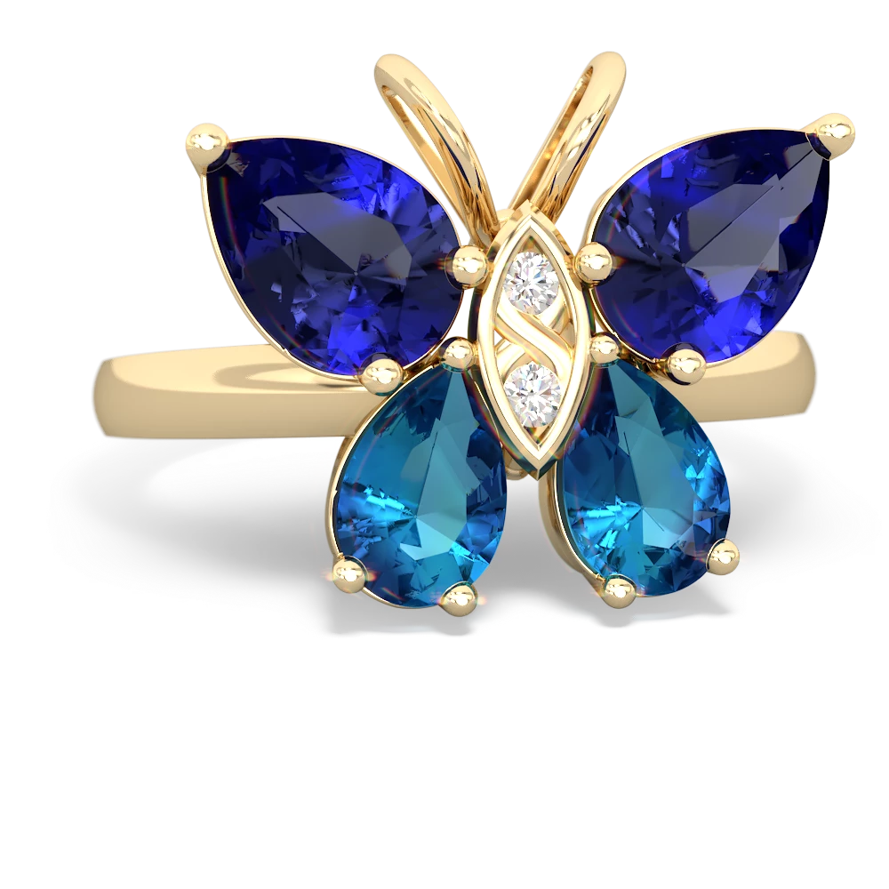 Lab Sapphire Butterfly 14K Yellow Gold ring R2215