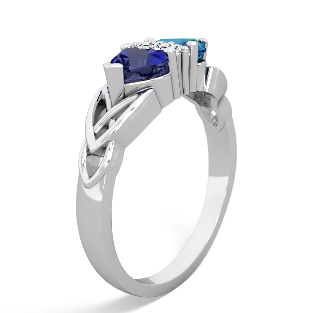 Lab Sapphire Celtic Knot Double Heart 14K White Gold ring R5040