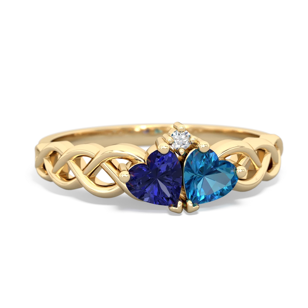 Lab Sapphire Heart To Heart Braid 14K Yellow Gold ring R5870