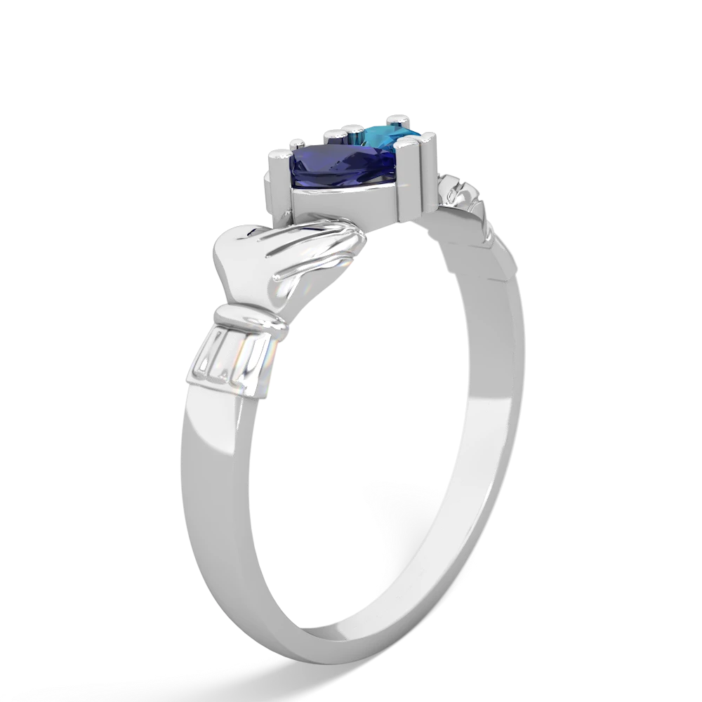 Lab Sapphire 'Our Heart' Claddagh 14K White Gold ring R2388