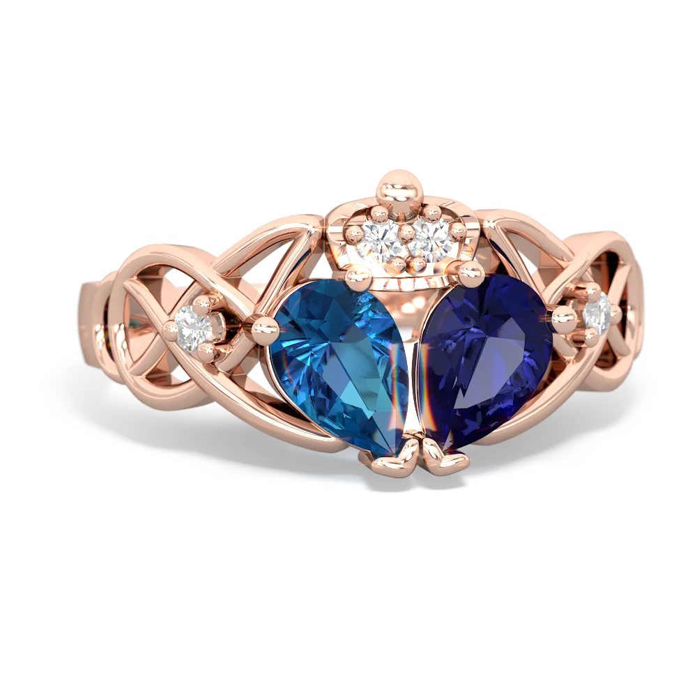 Lab Sapphire 'One Heart' Celtic Knot Claddagh 14K Rose Gold ring R5322