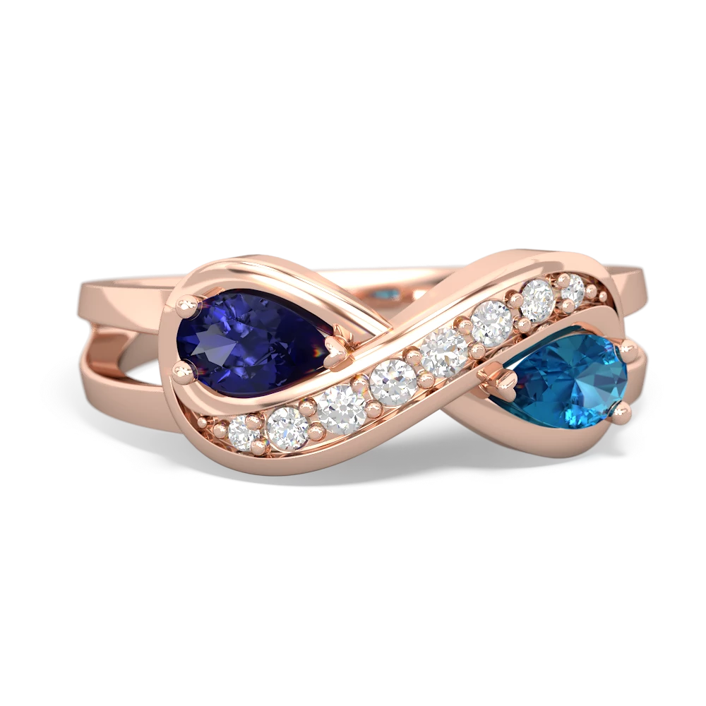 Lab Sapphire Diamond Infinity 14K Rose Gold ring R5390