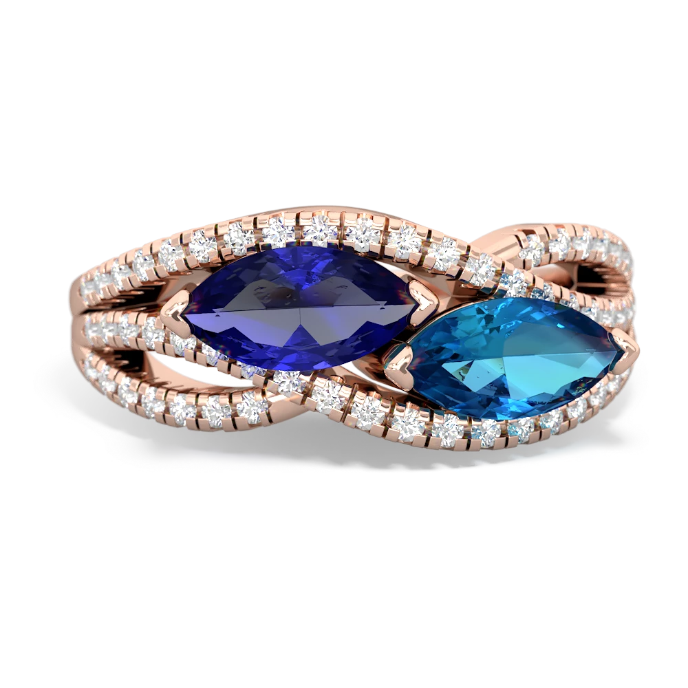 Lab Sapphire Diamond Rivers 14K Rose Gold ring R3070