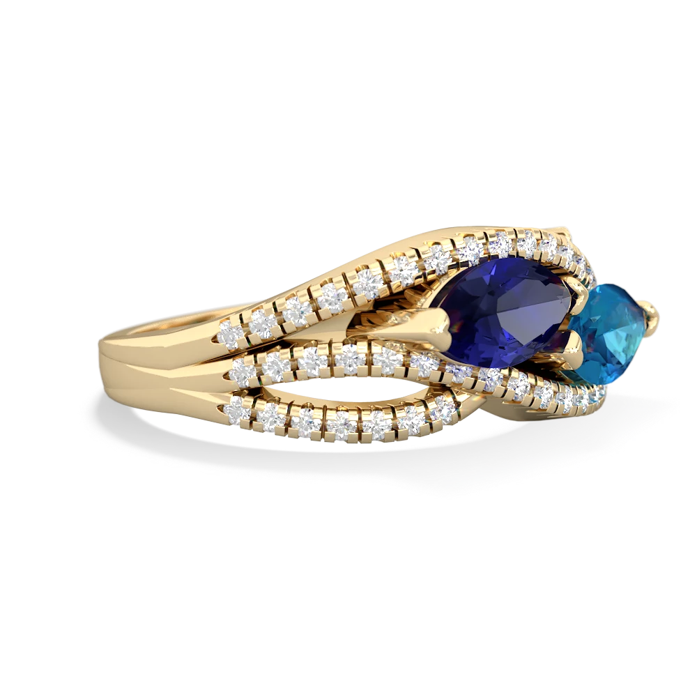 Lab Sapphire Diamond Rivers 14K Yellow Gold ring R3070