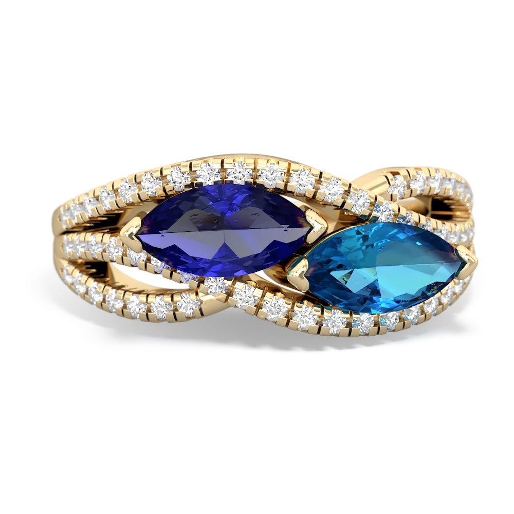 Lab Sapphire Diamond Rivers 14K Yellow Gold ring R3070