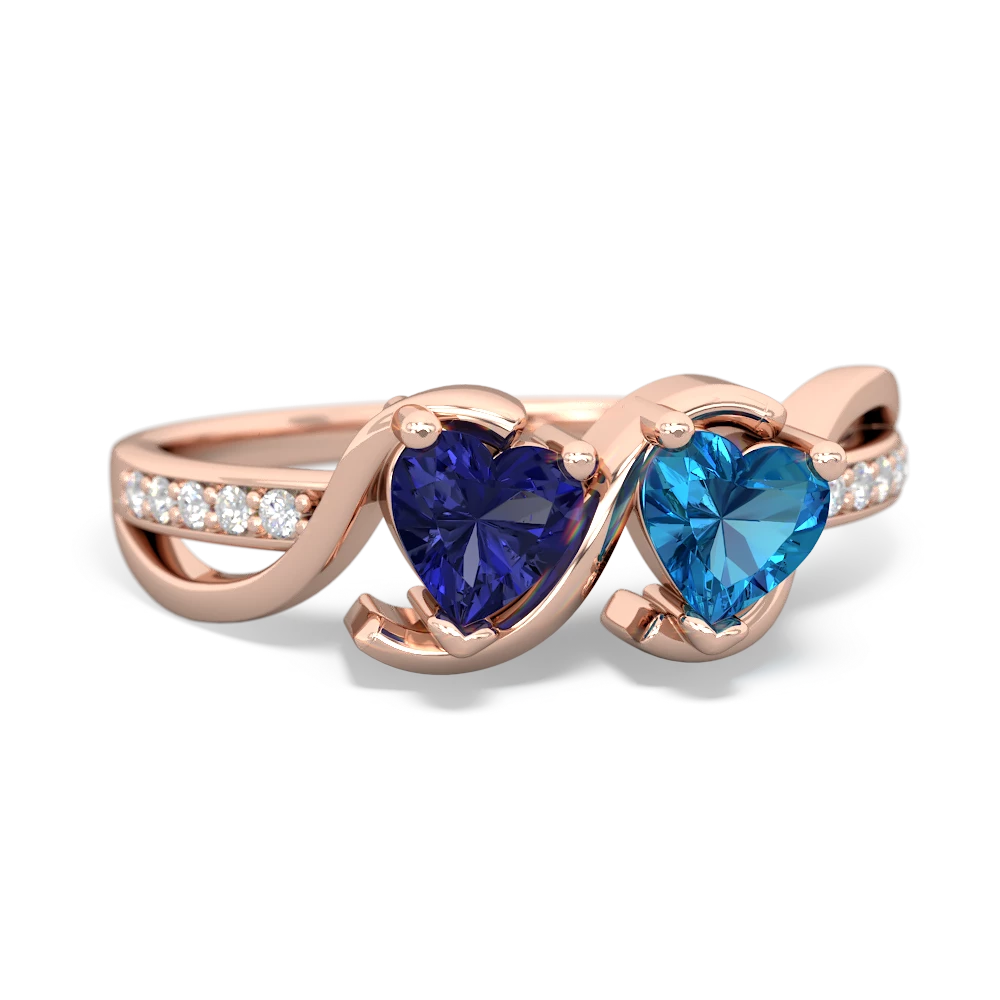 Lab Sapphire Side By Side 14K Rose Gold ring R3090