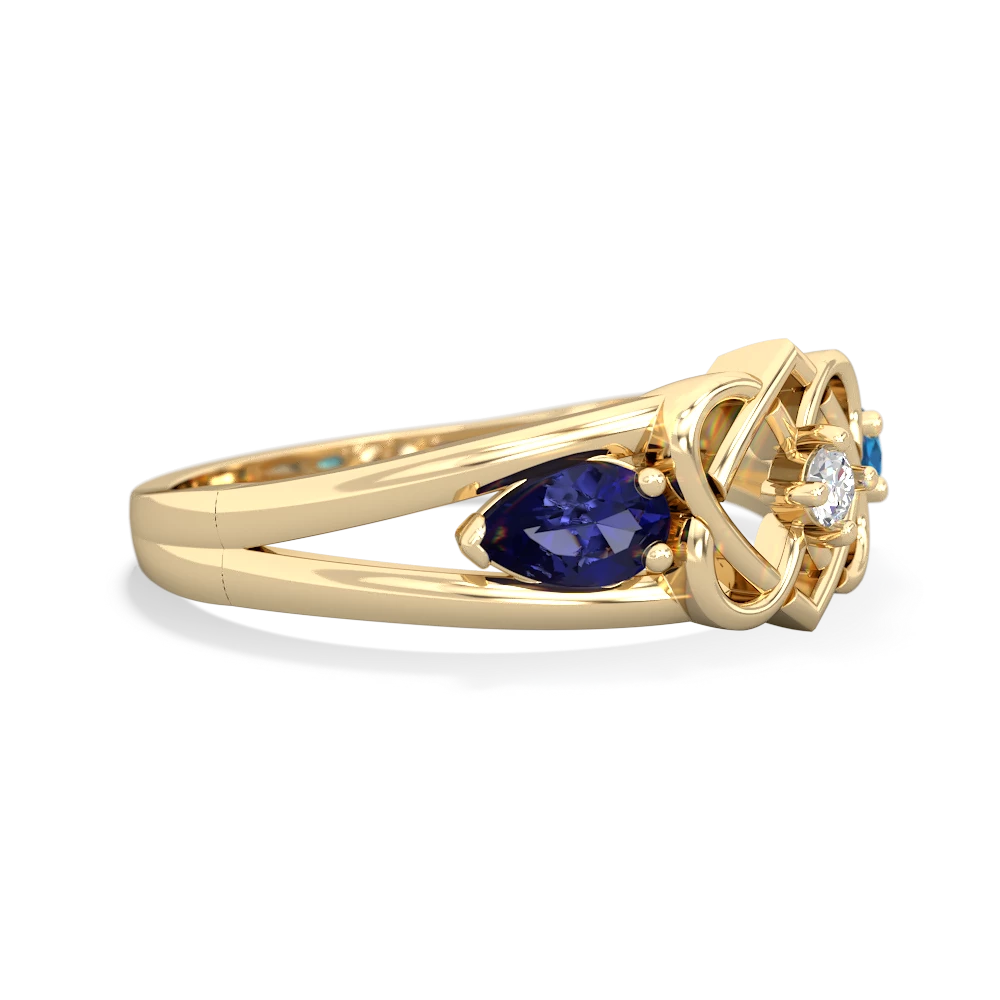 Lab Sapphire Hearts Intertwined 14K Yellow Gold ring R5880