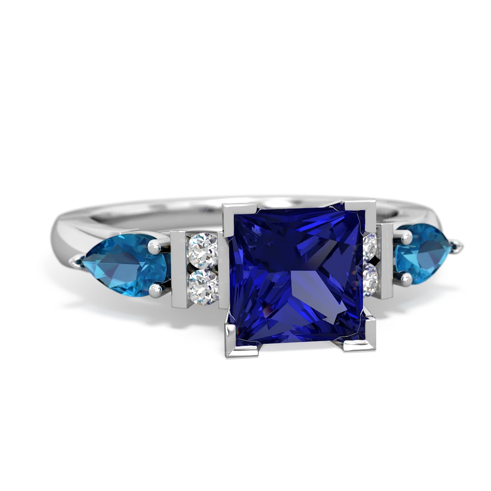 Lab Sapphire 6Mm Princess Eternal Embrace Engagement 14K White Gold ring C2002