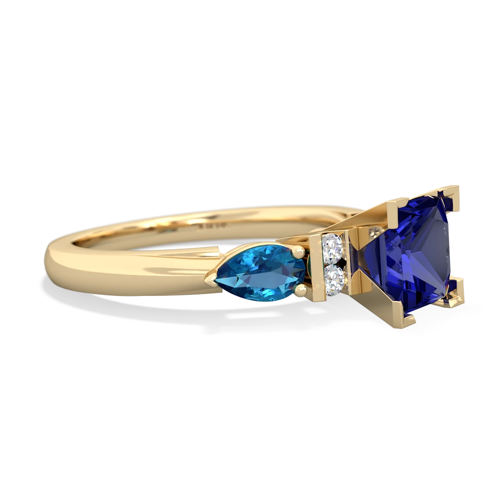 Lab Sapphire 6Mm Princess Eternal Embrace Engagement 14K Yellow Gold ring C2002