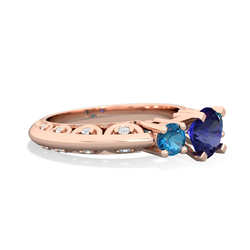 Lab Sapphire Art Deco Eternal Embrace Engagement 14K Rose Gold ring C2003