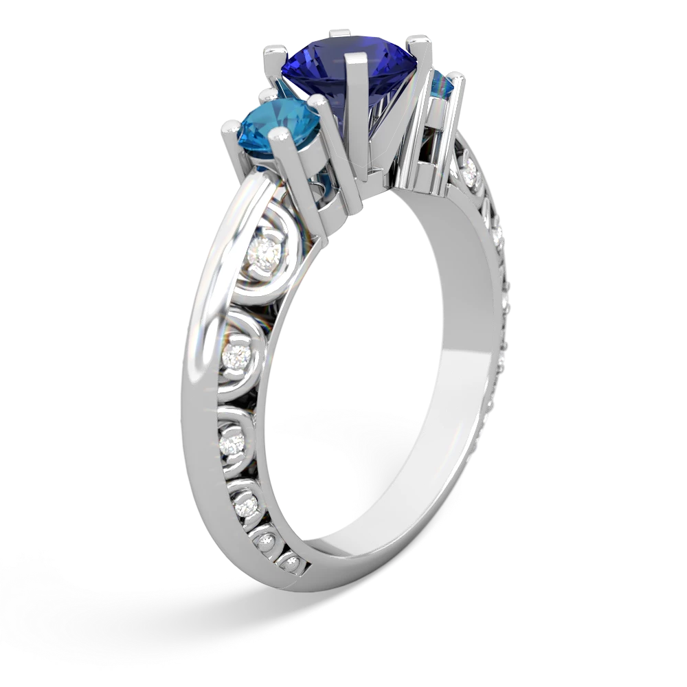 Lab Sapphire Art Deco Eternal Embrace Engagement 14K White Gold ring C2003