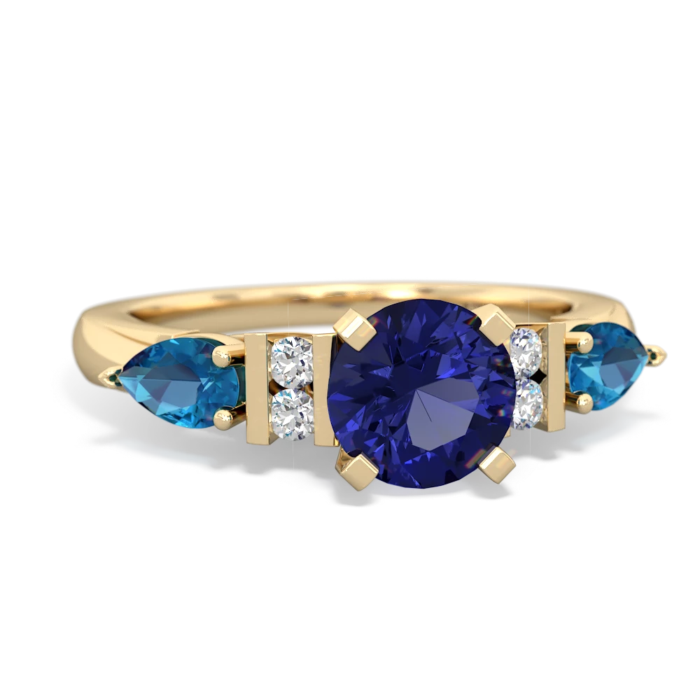 Lab Sapphire 6Mm Round Eternal Embrace Engagement 14K Yellow Gold ring R2005