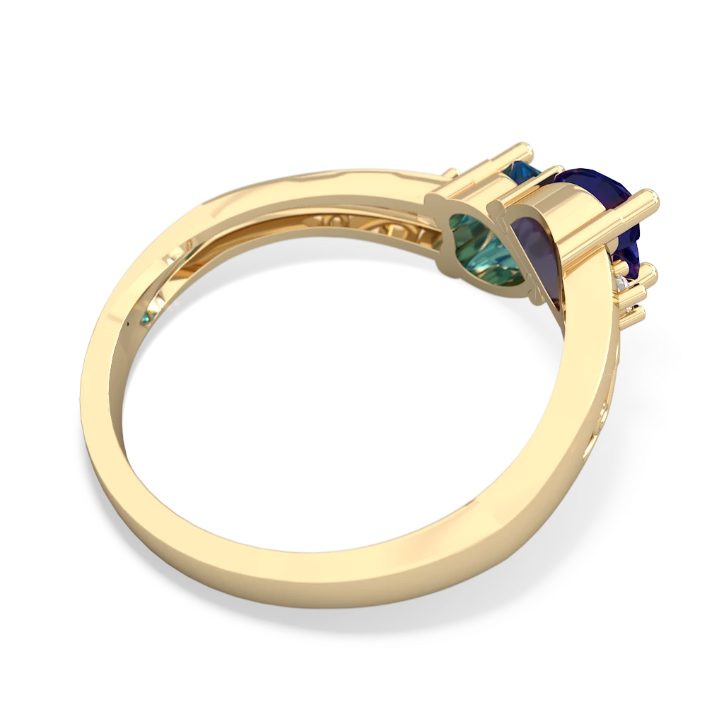 Lab Sapphire Snuggling Hearts 14K Yellow Gold ring R2178