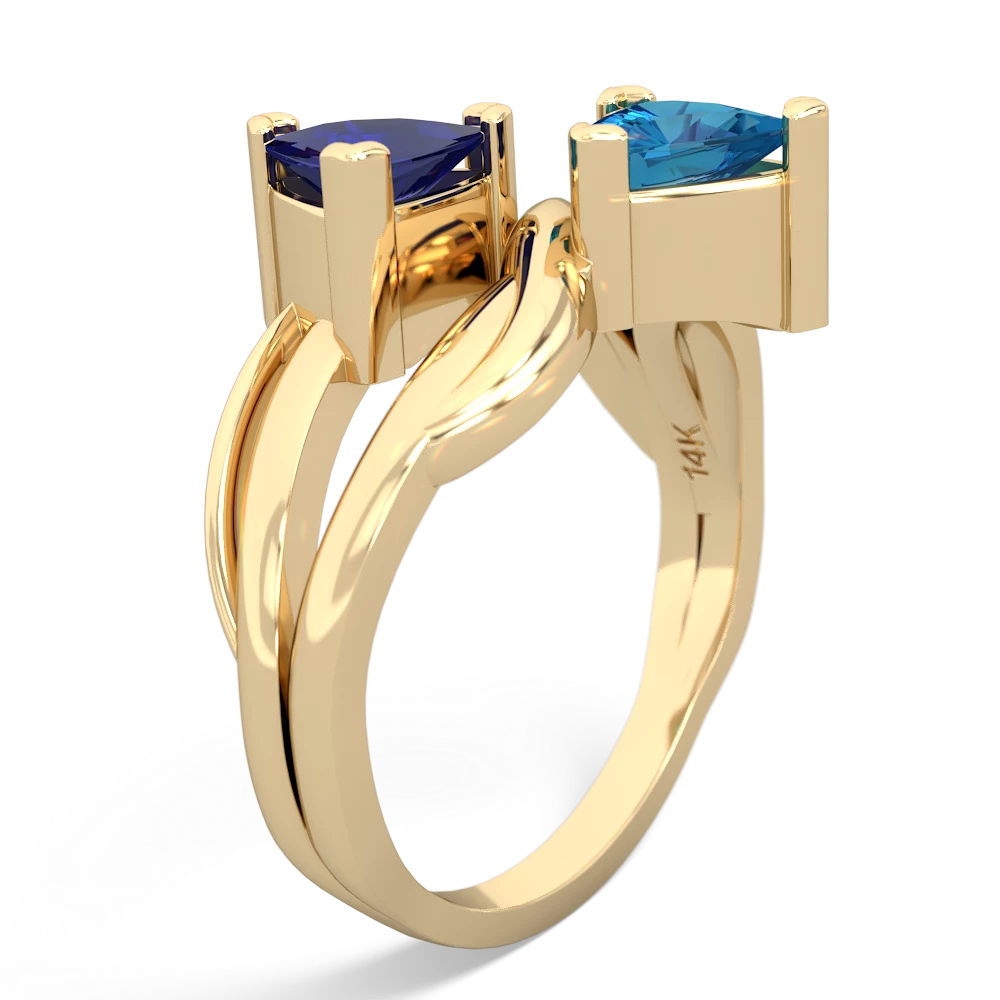 Lab Sapphire Split Band Swirl 14K Yellow Gold ring R2341