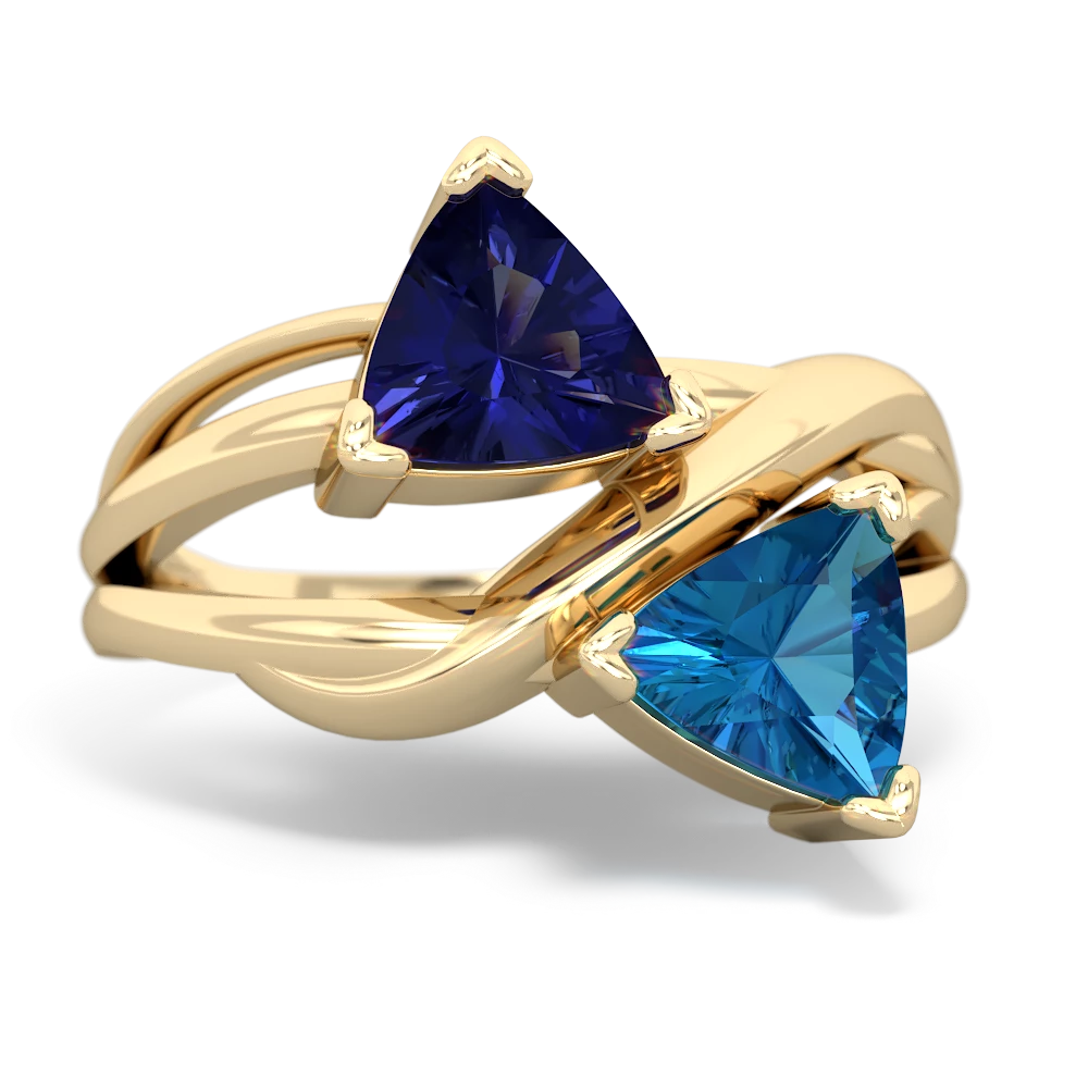 Lab Sapphire Split Band Swirl 14K Yellow Gold ring R2341